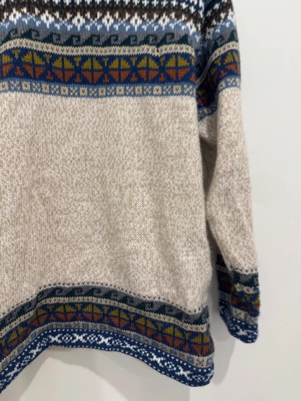 Beige Fair Isle Crewneck Sweater from Peru